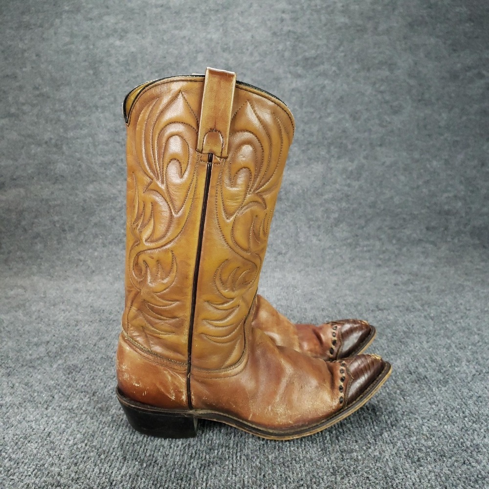 Vintage Acme Boots Womens Size 8.5 A Narrow Brown Leather Western Cowboy USA